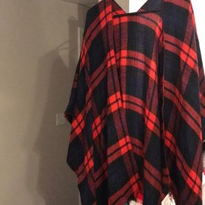 Red/black/blue plaid Poncho